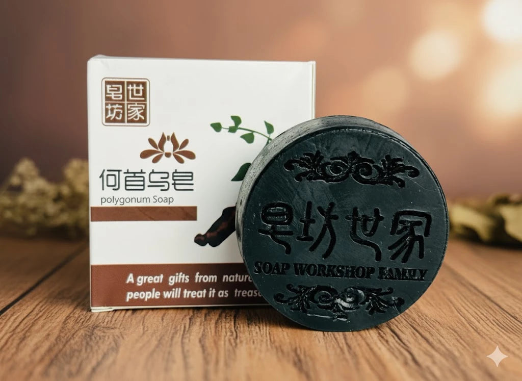 Barra de shampoo herbal junto a su empaque